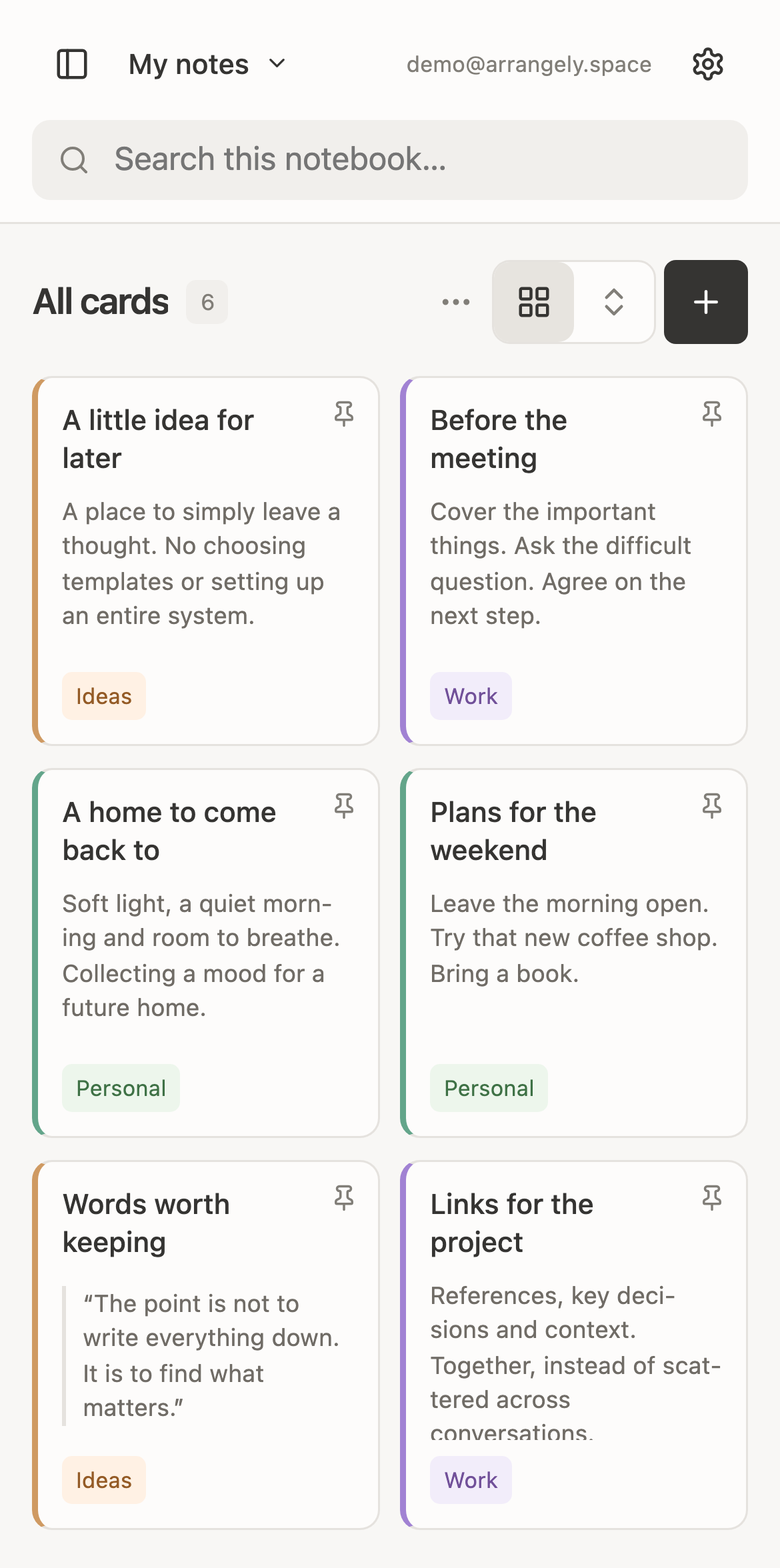The current Arrangely web app on a phone